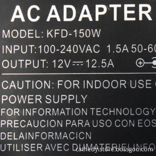 KFD 150W/12V/12.5A power adapter with factory price, sized 5.5x2.5/2.1mm